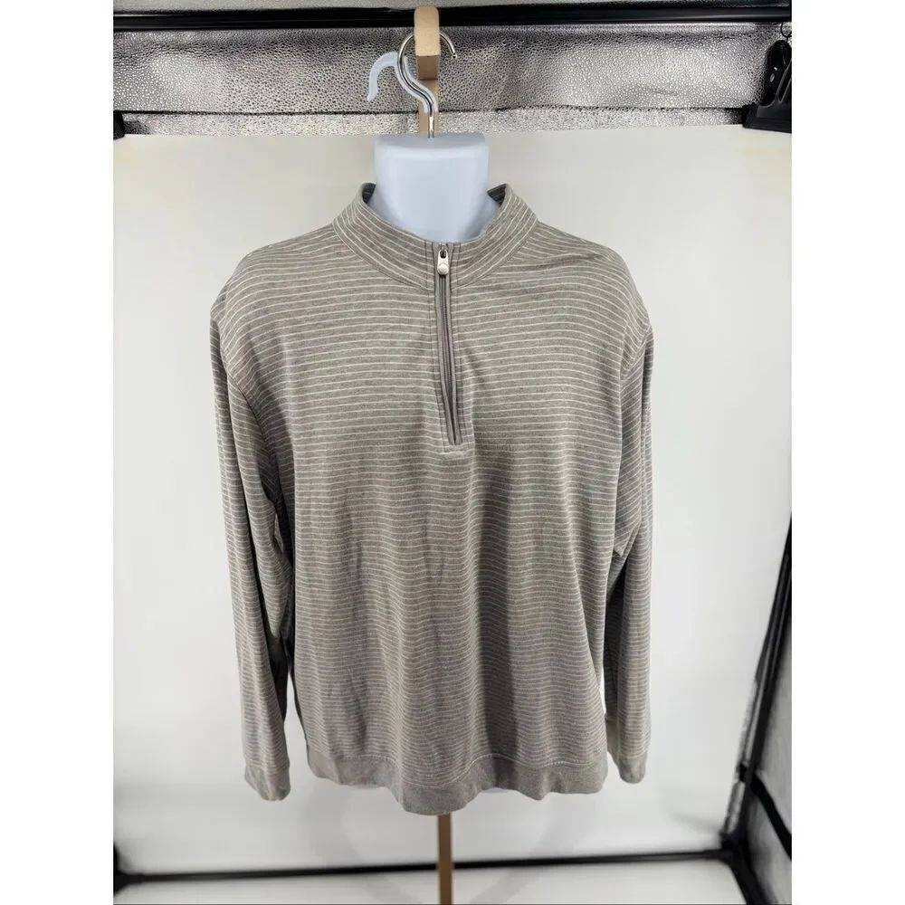 Peter Millar Quarter Zip Pullover Mens XXL Gray Striped Golf Sweater Shirt